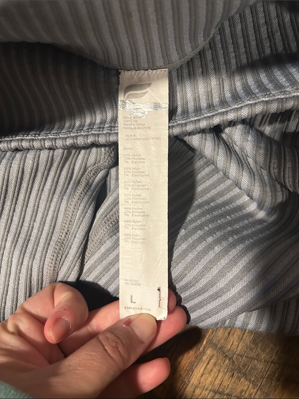 Fabletics Light Grey Ribbed Leggings - Picture 2 of 3